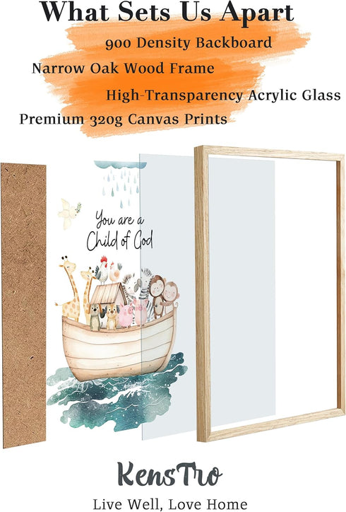 12x16 God,Set 1 KensTro Natural OAK Wood Noah Ark Framed Wall Art, in Being Loved By God,Ark Guardian Animal Christian