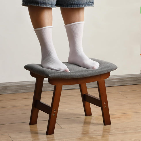 Bamboo Footrest Ottoman with Gray Cushion and Brown Legs - Small Size