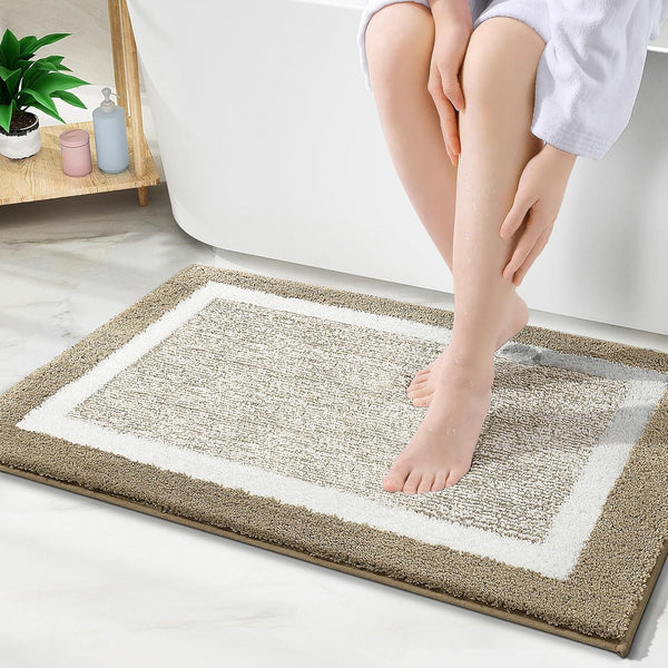 OLANLY Bathroom Rugs 36x24, Extra Soft Microfiber Bath Mat, Non-Slip, Quick Dry Shaggy Carpet, Tan