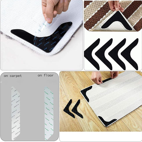 4 Pcs Anti-Slip Rug Grips, Double Sided Non-Slip Carpet Tape, Non Slip Rug Pads for Hardwood Floors and Tiles