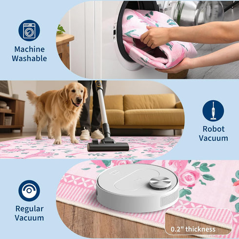 2.5x8 GarveeHome Runners for Hallways Non Slip, Kitchen Runner Rug Coquette Pink Rugs for Bedroom Girls, Low Pile Soft