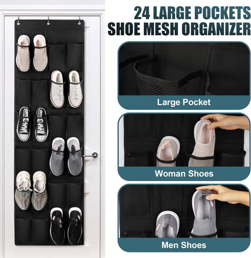 HARBULE 24 Closets, Large Pockets Upgraded Over the Door Shoe Organizer, Enhanced Hanging Solution Holder Shoe Cabinets