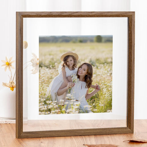 Axeman 12x12 Floating Picture Frame - Solid Oak Wood Square Picture Frame,