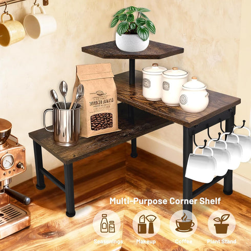 Countertop 3 Countertop Kitchen Organizer, Tier Moveable Corner Shelf Kitchen Shelf with Hook, Organizer for Bathroom