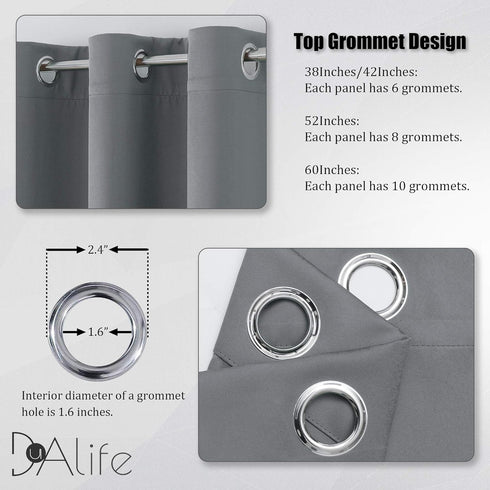 DUALIFE Solid Blackout Curtains for Bedroom, 72 Inches Long Room Darkening Grey Grommet Draperies for Living Room
