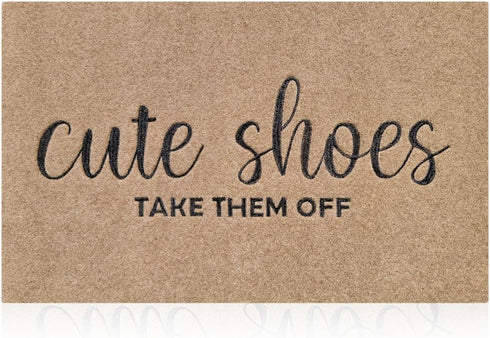 Welcome Mat for Front Door, Cute Shoes Take Them Off Indoor Doormat with Rubber Backing, Non-Slip and Easy to Clean