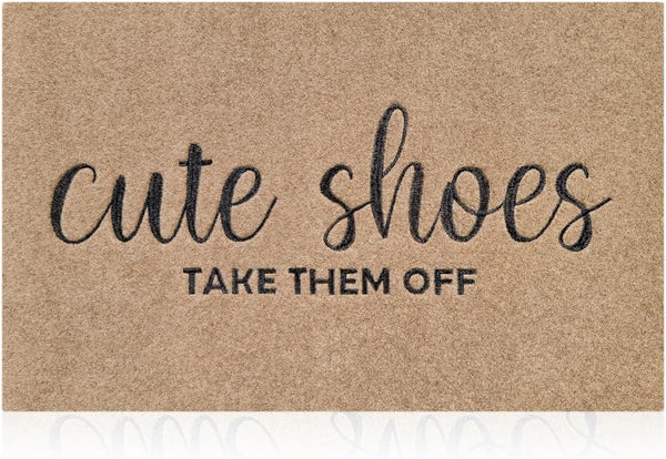 Welcome Mat for Front Door, Cute Shoes Take Them Off Indoor Doormat with Rubber Backing, Non-Slip and Easy to Clean