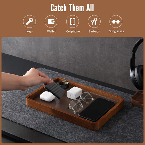 ProCase Wooden Valet Tray for Men, Wood Catch-All EDC Organizer, Nightstand, Entryway Bedside Dump Holder, for Wallets