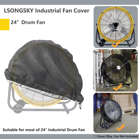 Industrial Fan Cover, Waterproof & Dustproof for 24" High Velocity Heavy Duty Drum Fan, Black