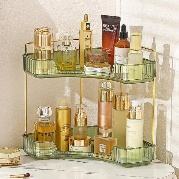 Aveniee Corner Bathroom Counter Organizer, 2 Tiers Makeup Organizer for Vanity Perfume Tray for Corner Storage