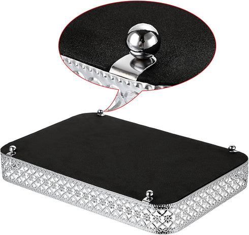 ELLDOO Mirror Tray, Hollow-Carved Jewelry Tray for Vanity, Glass Metal Trinket Storage Organizer for Bathroom