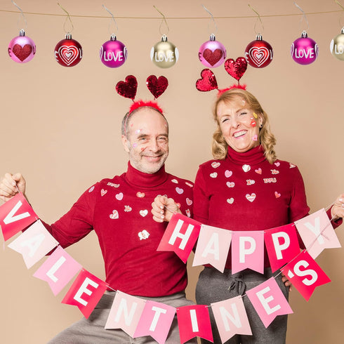 12 Pieces Valentine's Day Hanging Ball Ornaments, Heart Glitter Balls for Party and Wedding Decorations