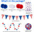 29PCS 4th of July Patriotic Decorations Set, Red White Blue Paper Fans, USA Flag Pennant, Star Streamer, Pom Poms,