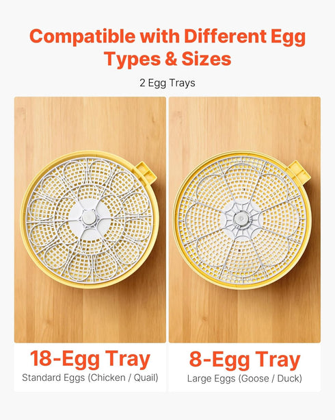 18 360 VEVOR Egg Incubator, Automatic Egg Turner with LED Candler, Temperature & Humidity Control, View Clear Window