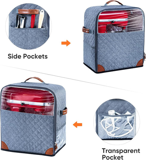 BAGSPRITE Stand Mixer Cover with Appliance Sliders Base, Compatible with KitchenAid Mixer, Storage Bag with Pockets