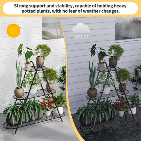 Furshus 3-Tier Plant Stand for Patio, Metal Plant ShelfIndoor/Outdoor Display Rack for Multiple Pots, Heavy Duty