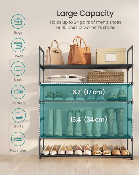 6-Tier 24-30 11.8 36.2 42.7 Inches, ULSA306BH01 SONGMICS Shoe Rack, Shoe Organizer, Metal Storage Shelf, Upright