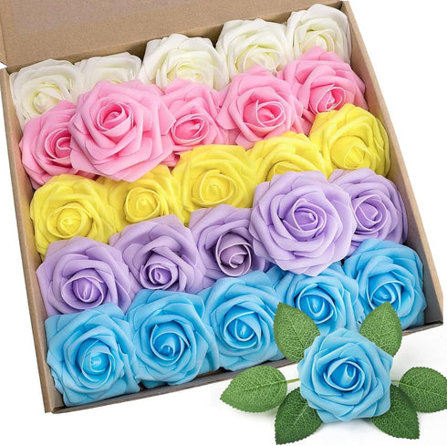 N&T NIETING 25Pcs Artificial Flowers Roses, Fake Flowers for DIY Wedding Bouquets, Centerpieces, Home Decorations