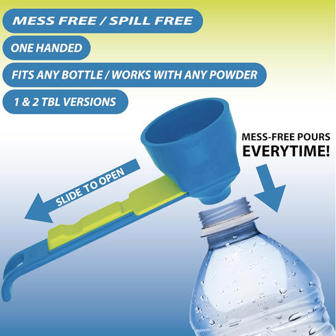 Slide Scoop (Set 1 2 the original measuring scoop + funnel No spill preparation of protein powder, workout & sports