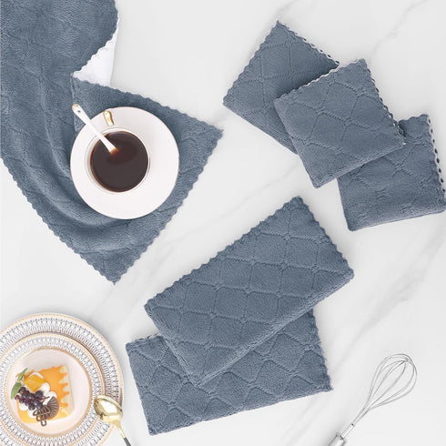 12 Pack (10" 10", Mordimy Kitchen Cloths Dish Towels x Dark Grey & White), Super Soft and Absorbent Dish Cloths, Coral