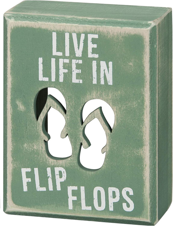 Primitives by Kathy 21005 Beach House Décor Box Sign, Flip Flops, 3 x 4-Inches