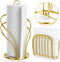 Stainless Steel Paper Towel Holder - Countertop Roll Holder and Napkin Holder Set, Standing with Weighted Base, Gold