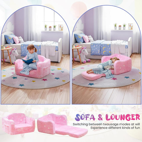 2-in-1 Lamerge Toddler Couch,Glow in The Dark Baby Floor Bed,Foldable Toddler Chair Kids Sofa for playroom,Convertible