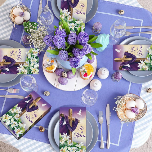 Chiisong 200 Pcs Easter Paper Napkins Bulks He Is Risen Napkins Disposable Spring Lily Purple Easter Bunny Egg Guest