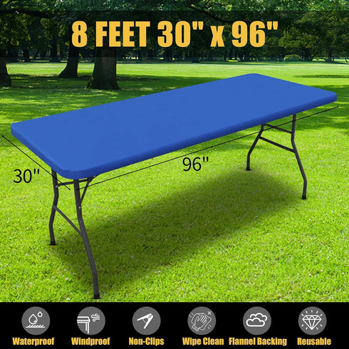 Smiry Rectangle Picnic Table Cloth, Waterproof Elastic Fitted Tablecloths for 8 Foot Tables, Washable Polyester Cover