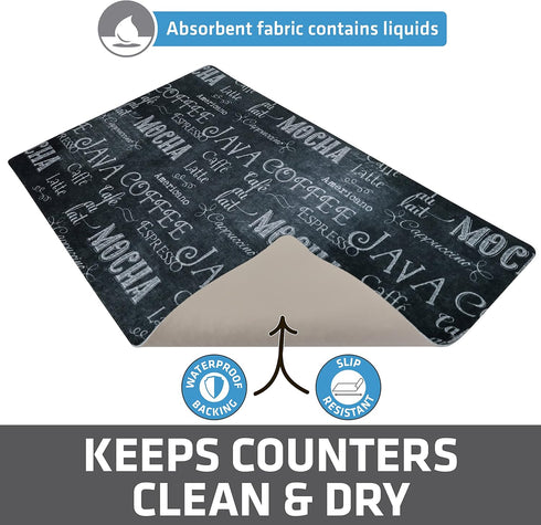 Drymate Coffee Maker Mat, Absorbent & Waterproof Kitchen Counter Protector, 12” x 20” Java Chalkboard Accessory