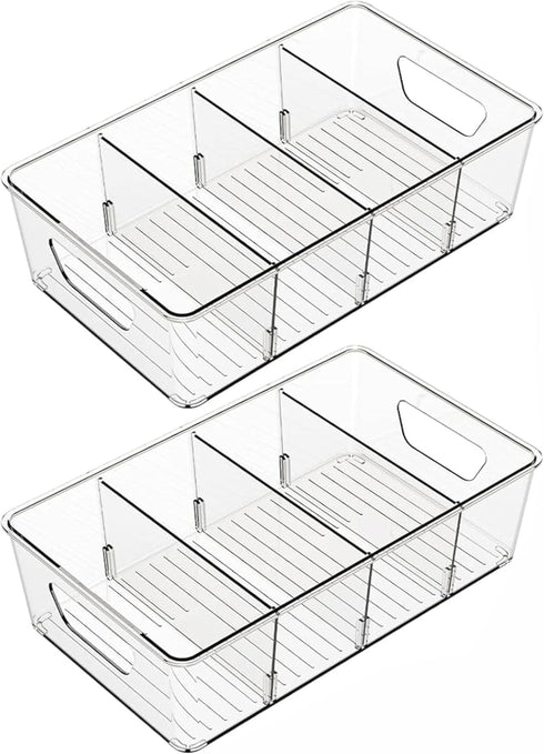 Yieach 2 Pack Stackable Snack Organizer for Pantry Shelf,Clear Pantry Organizers and Storage Bins