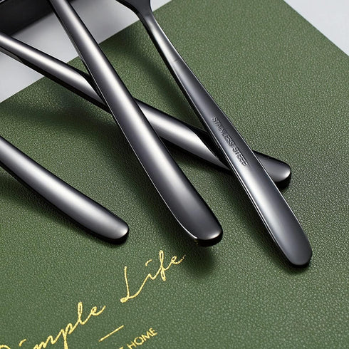 Black Tea Spoons, 6-Piece Stainless Steel Silverware Set, 6.6 Inches, Dishwasher Safe