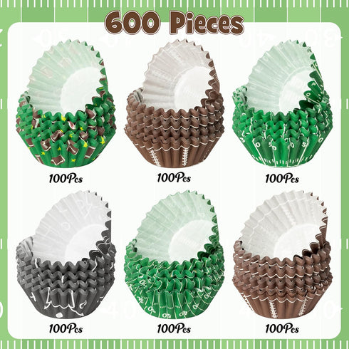 Football Mini Cupcake Liners - 600pcs Football Themed Baking Cups Muffin Case Cupcakes Wrappers, Rugby Sport Paper Cake Wrap Making Supplies for Game Day Post-match Celebration Party (6 Styles)
