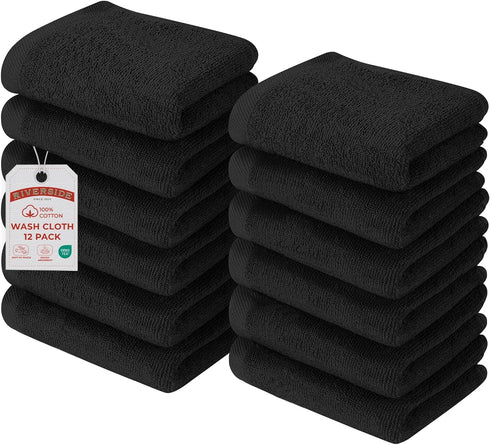 RIVERSIDE Pack of 12 Washcloths, 12 x 12 Inches, 100% Cotton, Premium