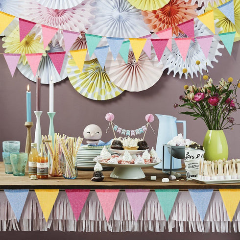 60 Flags Imitated Burlap Pennant Banner, Multicolor Fabric Triangle Rainbow Flag Bunting for Party and Festival