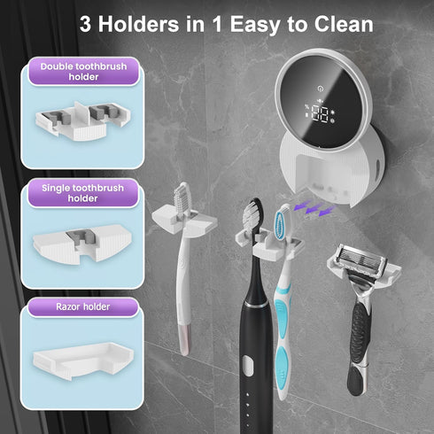Toothbrush Holder and Cleaner Razor Holder and Dryer Auto Open/Close Cover Rechargeable Wall-Mounted Suitable for Most