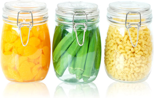 Glass Jar with Airtight Lid, 24 OZ 3 Pack, Leakproof Food Storage Containers for Coffee, Sugar, Canning, Dried Fruits