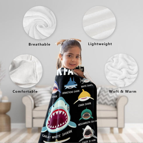 60"X50"-M Shark Blanket Gifts for Kids Adult Shark Lovers Shark Faces Blanket Super Soft Warm Fleece Flannel for Travel