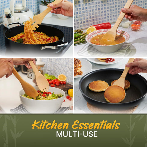7 PCs Bamboo Wooden Spoons for Cooking, Wooden Utensil Set for Nonstick Cookware, Easy to Clean, Sturdy, Lightweight