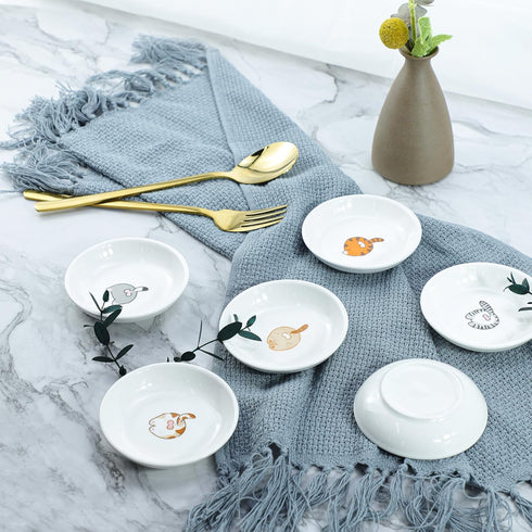 Cute Cat Butts Ceramic Sauce Dishes, Funny Cartoon Seasoning Dishes, Set of 6 Appetizer Plates for Kitchen