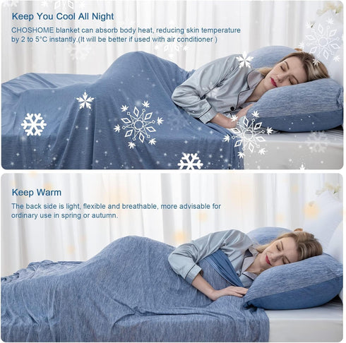 CHOSHOME Cooling Blanket for Hot Sleepers, Lightweight Summer Cold Thin Blanket for Bed, Soft Throw Size, Blue