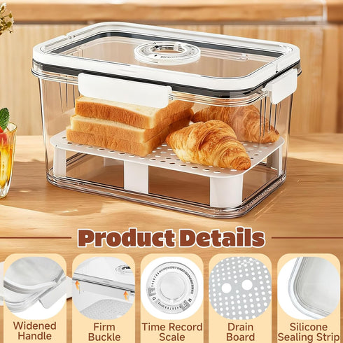 peatend Countertop Bread Box for Kitchen | Airtight Bread Storage Container with New Upgrade Time Recording Lid Bread