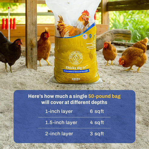 Premium Chicken Sand 50 lbs Dust-Free, Odor-Control Bedding for Chicken Coops, Nesting Boxes, and Runs Natural Poultry