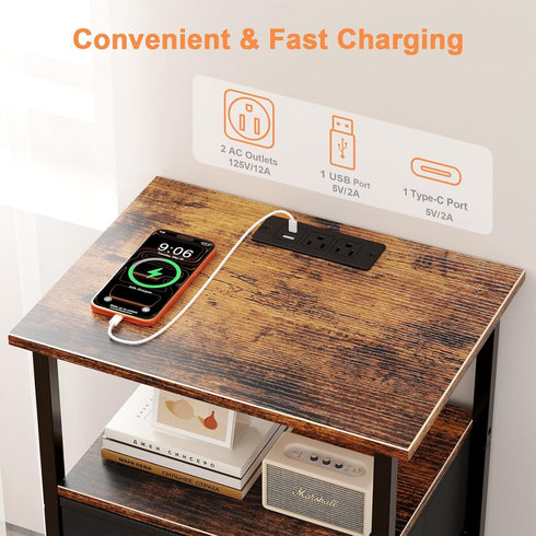 Smoproper 2 Nightstand with Charging Station, Bedside End Table with Fabric Drawers for Bedroom, Side Table with USB