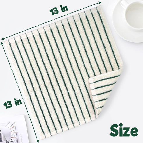 4 Pack, 13 13 Jacquotha Striped Cotton Washcloths x - Soft Wash Cloths for Bathroom, Kitchen, Gym, Face, Green