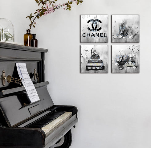 Meetdeceny Black And White Fashion Wall-Art for Bedroom Women - 10"x10" 4 Pieces Canvas Artwork Ready To Hang