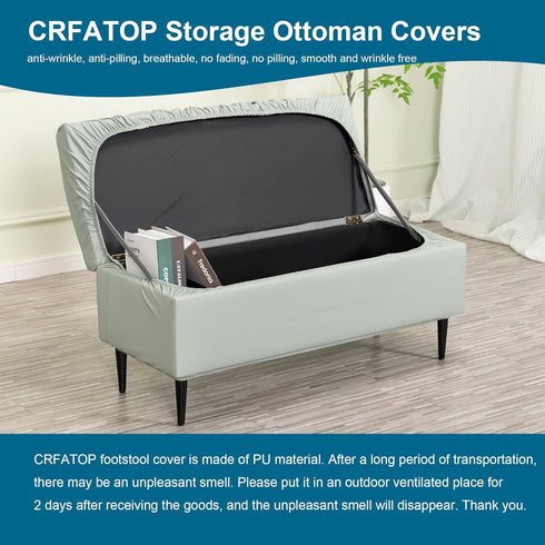 CRFATOP Waterproof PU Ottoman Stool Cover Stretch Folding Storage Footstool Bench Slipcovers Upholstered Foot Chest