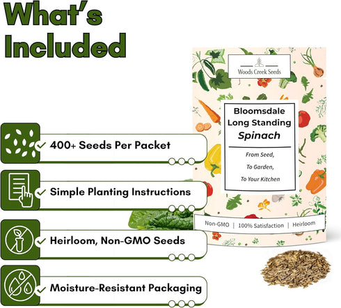 Bloomsdale Long Standing Spinach Seeds for Planting Heirloom Spinach Seeds for Home Gardens, Tender Baby Spinach