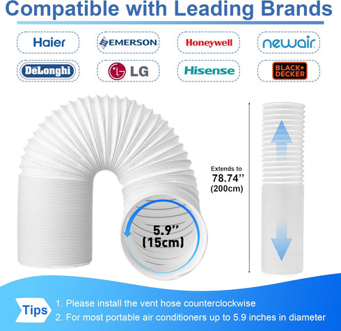 Portable Air Conditioner Window Vent Kit, Adjustable AC Window Seal Kit, Sliding Door AC Vent Kit, 5.9 Inch Diameter