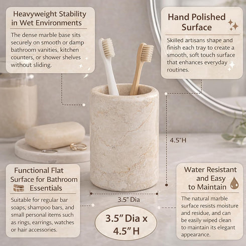 3.5 4.5 Inch Creative Home Natural Champagne Marble Tumbler Solid Stone Toothbrush Holder Cup Bathroom Vanity Makeup
